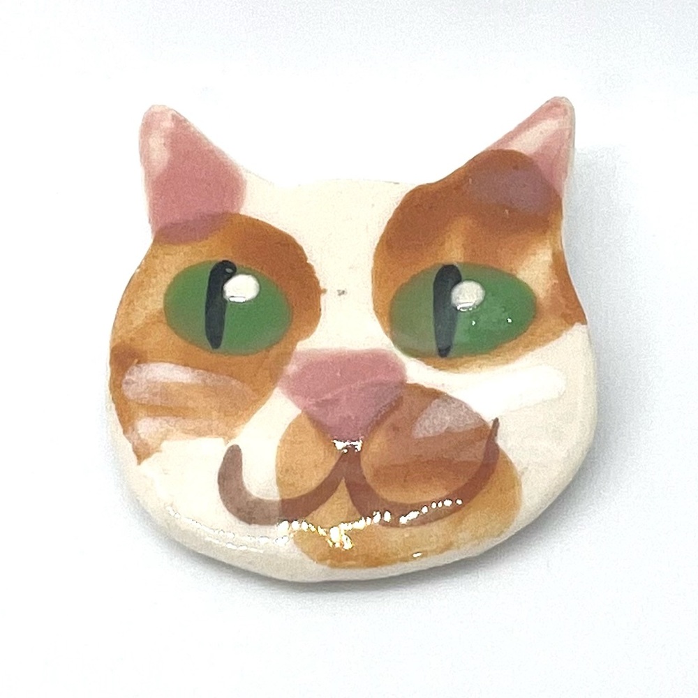 Handmade Ceramic Kitty Cat Pin Brooch
